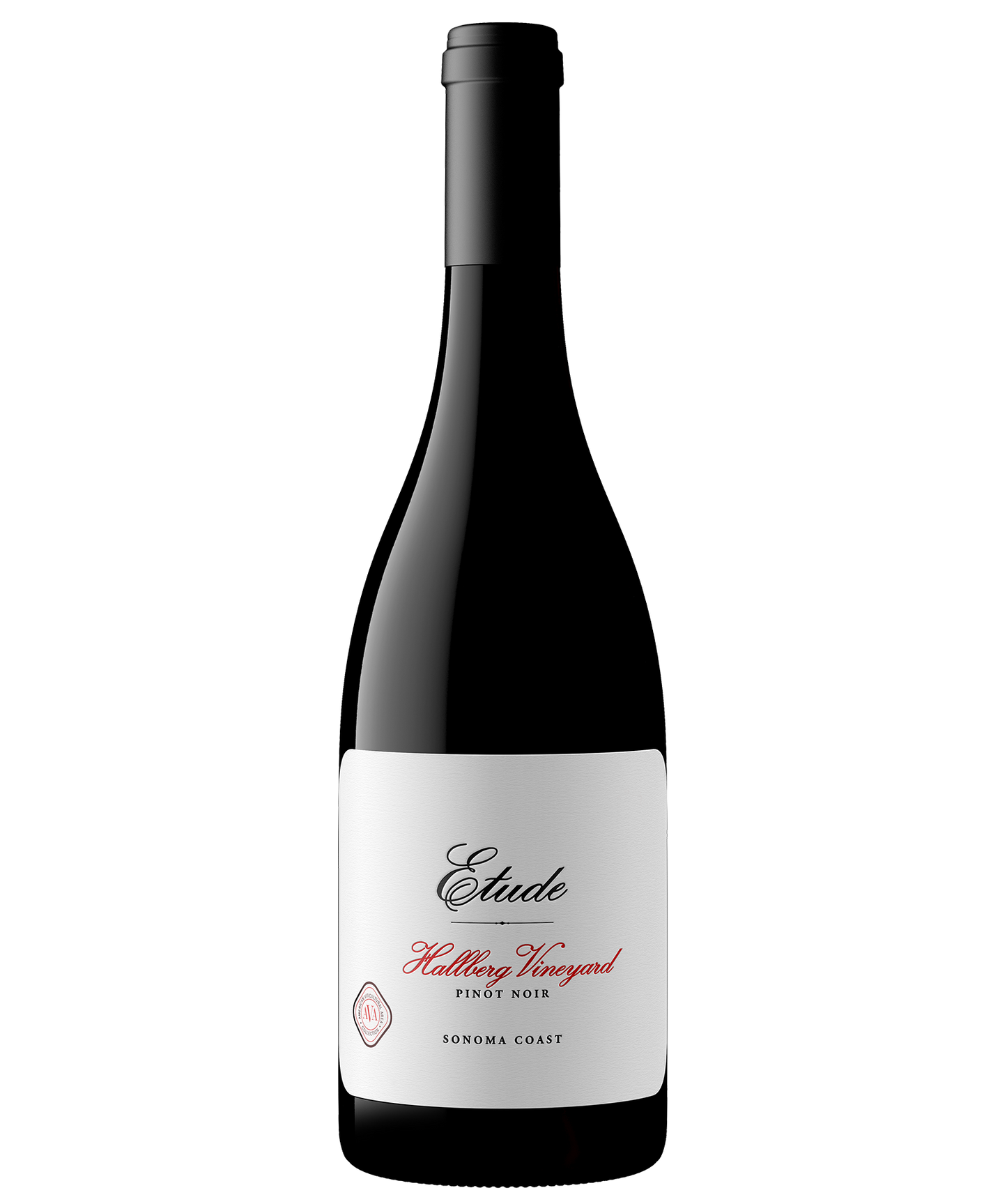 A bottle of Etude Hallberg Vineyard Sonoma Coast Pinot Noir.