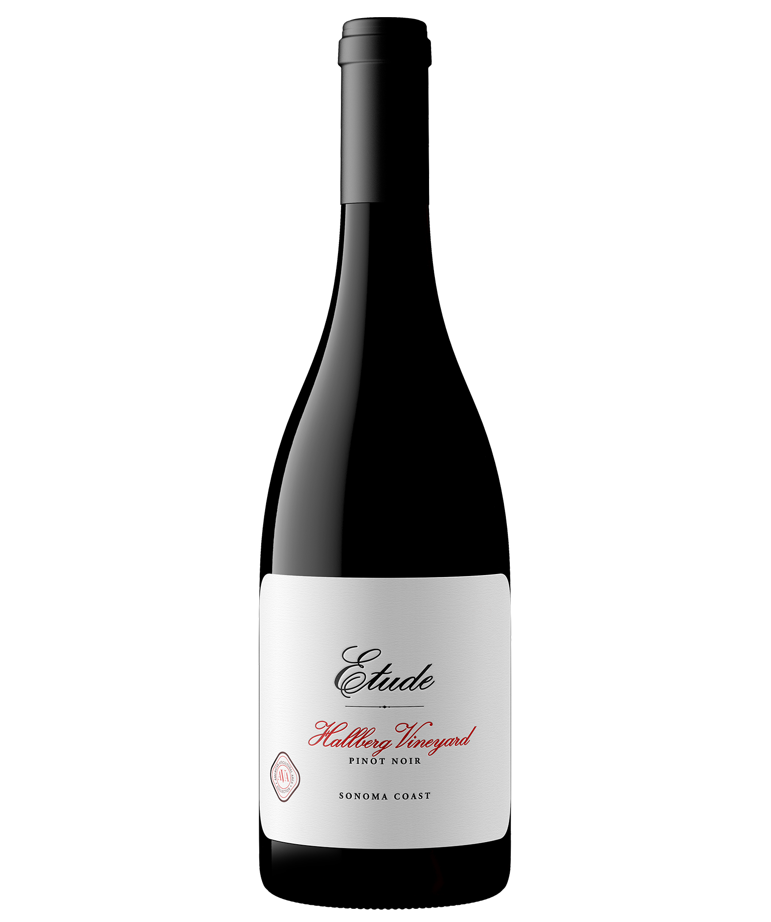 A bottle of Etude Hallberg Vineyard Sonoma Coast Pinot Noir.