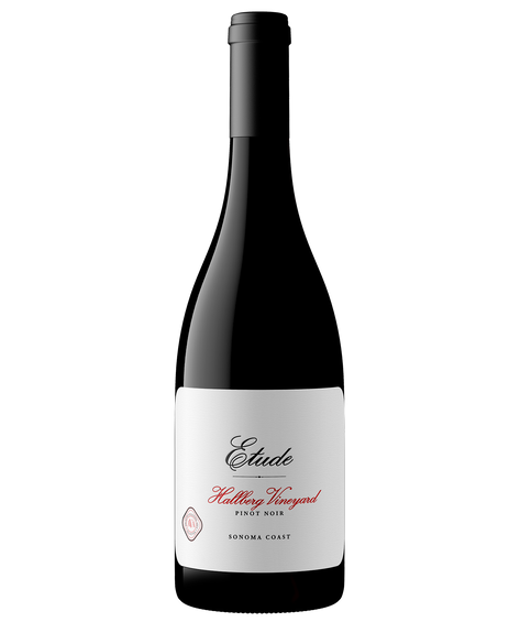 A bottle of Etude Hallberg Vineyard Sonoma Coast Pinot Noir.